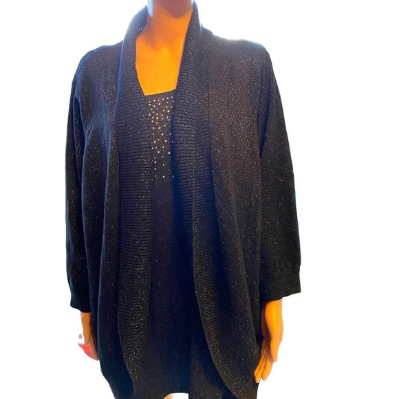 Laura Scott Black Cozy Casual Sweater Cardigan Women Plus Size 3X Stretch - Picture 1 of 6